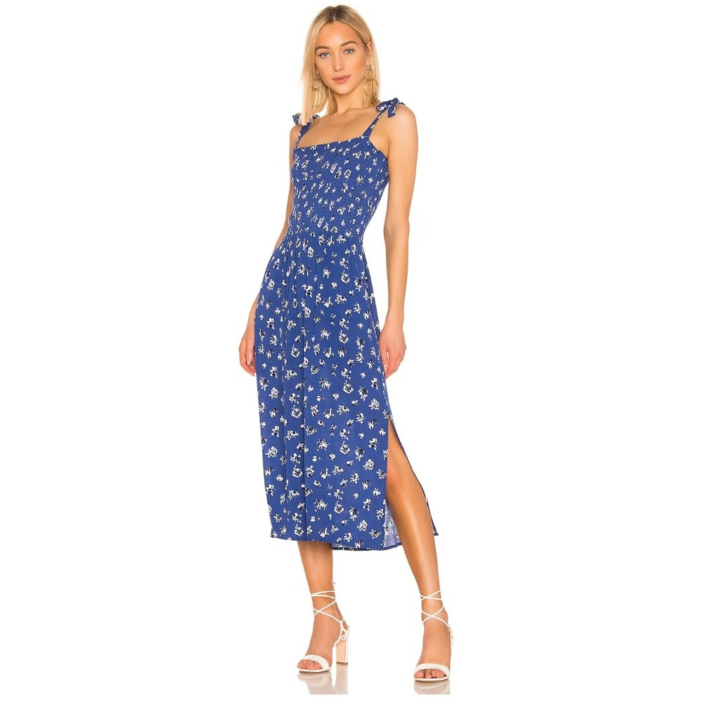 1. State Tie Shoulder Smocked Maxi Dress, Floral, Adjustable, Size S